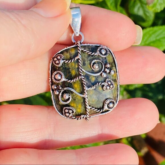 Ocean Sea Jasper Silver Ethnic Handmade Pendant - Picture 2 of 5